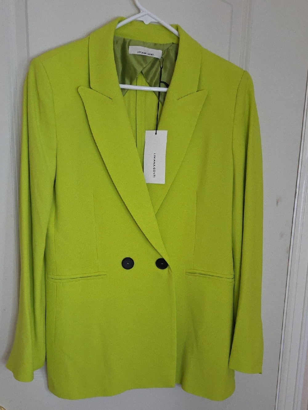 Liviana Conti Lime Double-Breasted Blazer Size Italian 42